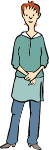 Eine Frau mittleren Alters in einem grünen Oberteil und einer blauen Jeans
